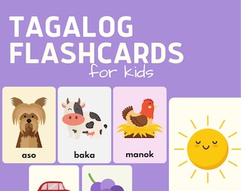 Tagalog Flash Cards for Kids, Filipino Educational Flash cards for Children, Philippine Flashcards, Instant Digital Download, Printable