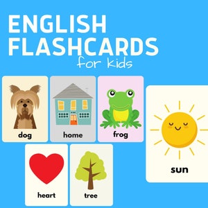 English Flash Cards for Kids, English Educational Flash cards for Children, English Flashcards, Instant Digital Download, Printable