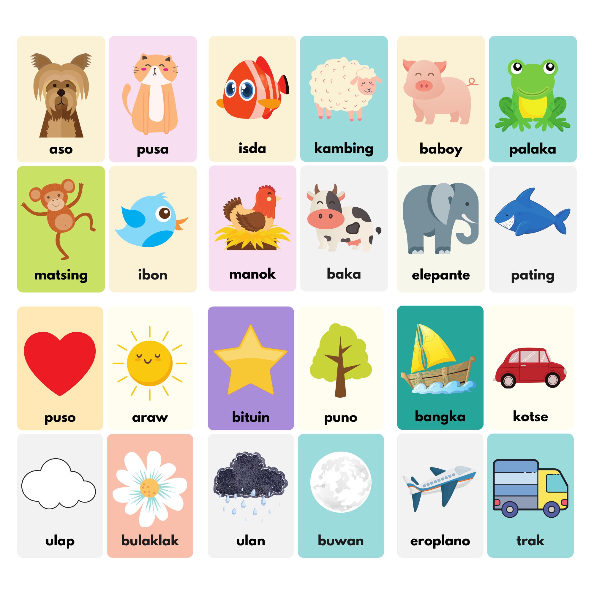 Tagalog Flash Cards for Kids, Filipino Educational Flash Cards for ...