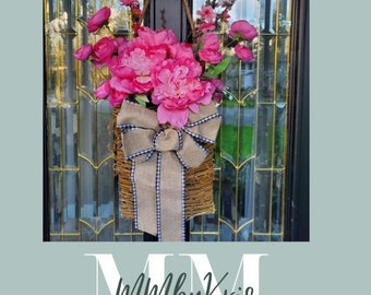 Pink Flower Basket Spring Wreath