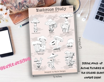 Mushroom Study Illustrated Sticker Sheet For Planner, Journals, Bullet Journals and More!
