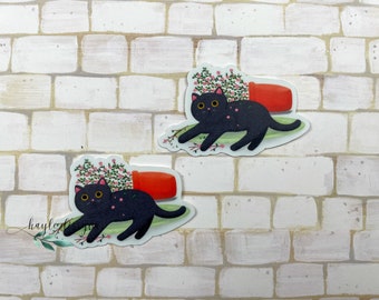 Cat with Flower Pot Sticker| Planner Sticker|Laptop Decal|Waterproof Sticker