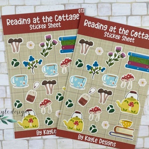 Lezen bij de Cottage Stickervel | Planners, tijdschriften, plakboeken|Cottage Core-stickers