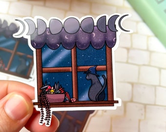 Moon Phase Cat Window Sticker| Planner Sticker|Laptop Decal|Waterproof Sticker