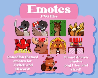 Canadian Twitch & Discord Emotes Pack – 9 Cute Static Emotes Beaver, Goose, Moose and More
