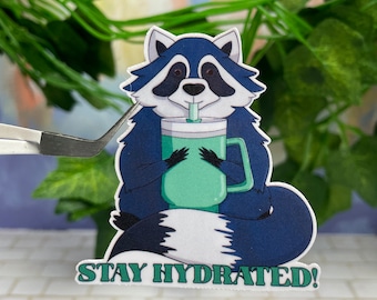 Stay Hydrated Raccoon Vinyl Sticker