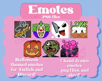 ハロウィンTwitchエモートパック | 7種類の不気味でキュートなエモート | Twitch & Discordエモート | PNG | すぐにダウンロード