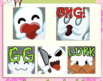 Cute Ghost Emotes Pack | Twitch, Discord, YouTube | Cozy Pastel Stream Emotes Digital Download