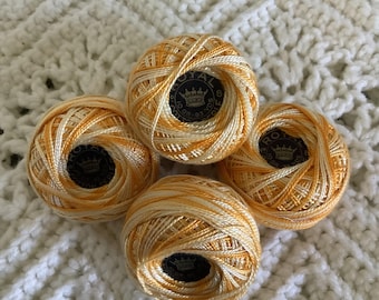 Fil à crocheter Royal Cotton Perle jaune-orange panaché n° 8 - 5 bobines vintage