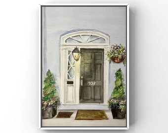 Purple House Front Door Elevation in Rainbow Row Giclee Print of an Original Watercolor, Charleston, SC