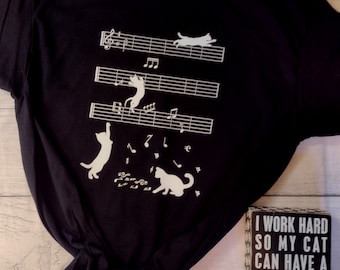 Women's T Shirt - Black- Musical cat - cats and music - music short - cat shirt  - crazy cat lady - gift for musician - gift for cat lover