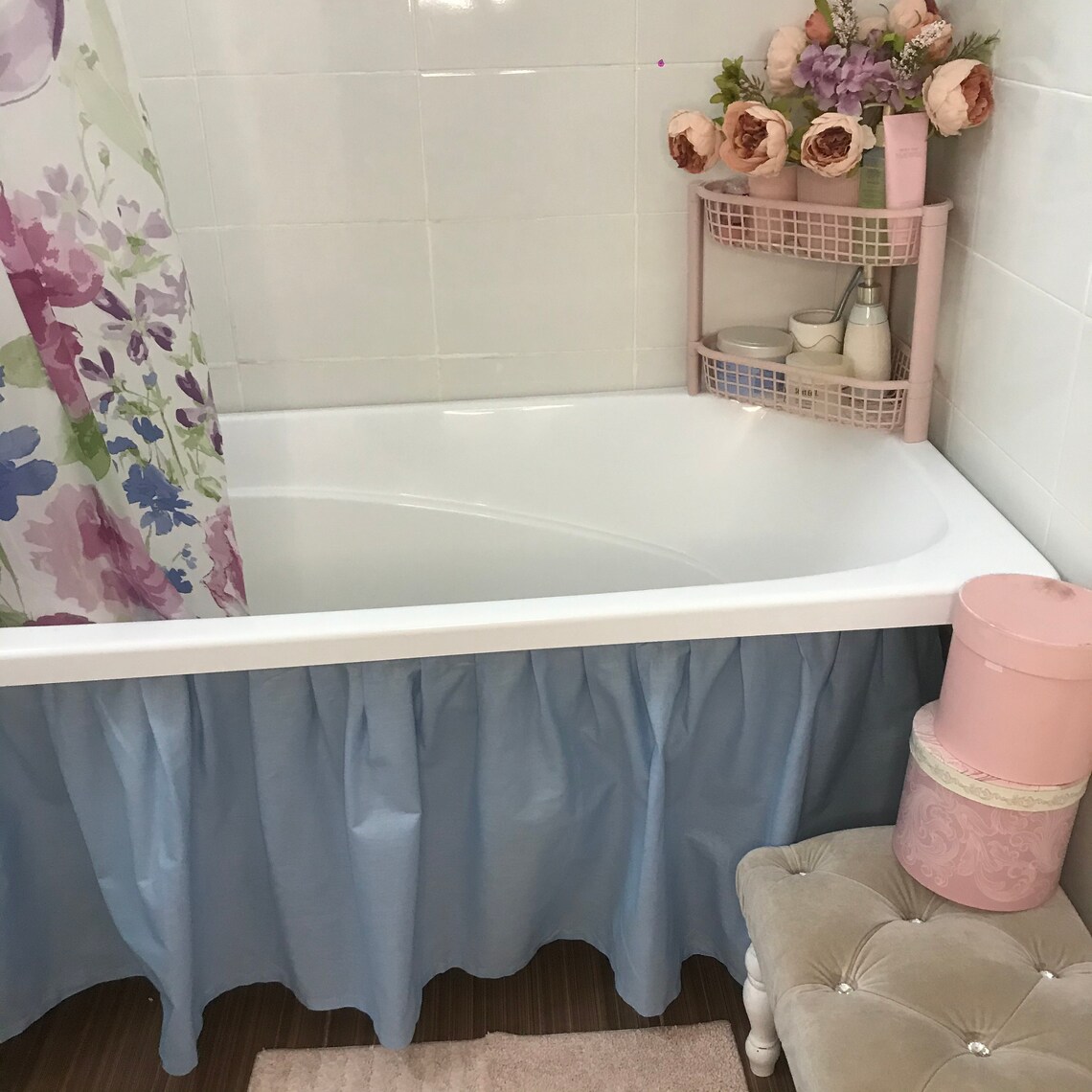 Bathroom curtain valance Bath curtain Skirt under tub Bathroom Etsy