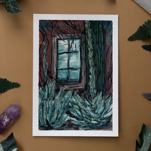 Inverno do Arizona | Ilustração de pintura | Peça de arte ORIGINAL | Acrílico e tinta | Arte do Sudoeste | Cacto