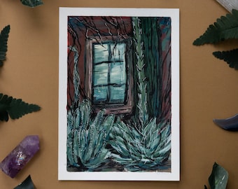 Arizona Hiver | Peinture Illustration | Œuvre d’art originale | Acrylique & Encre | Exposition d’art du sud-| cactus