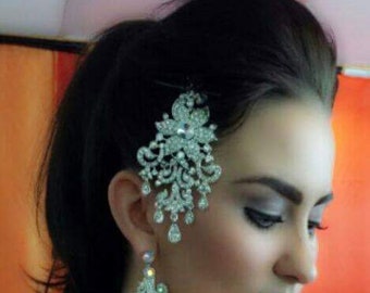 Silver Crystal Diamante JHUMAR PASSA Hair Head Jewels Accessory Asian Indian Pakistani Jewellery Hair style Hair Up