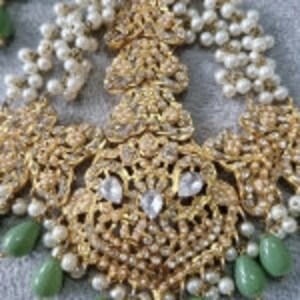 Sea Green Bead Pearl Kundan Bridal Double Necklace Set Earrings Tikka Indian Pakistani Asian Wedding Party Engagement Mehndi Jewellery UK image 4