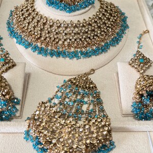 Conjunto de collar y pendientes de novia Kundan de oro naranja, plata y cuentas de cristal, estilo indio, pakistaní y asiático, para bodas, compromisos y ceremonias Mehndi. imagen 10