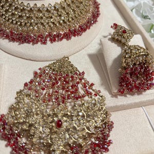 Conjunto de collar y pendientes de novia Kundan de oro naranja, plata y cuentas de cristal, estilo indio, pakistaní y asiático, para bodas, compromisos y ceremonias Mehndi. imagen 15