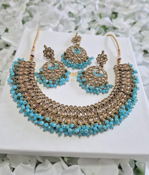 Sky blue jewellery set deals