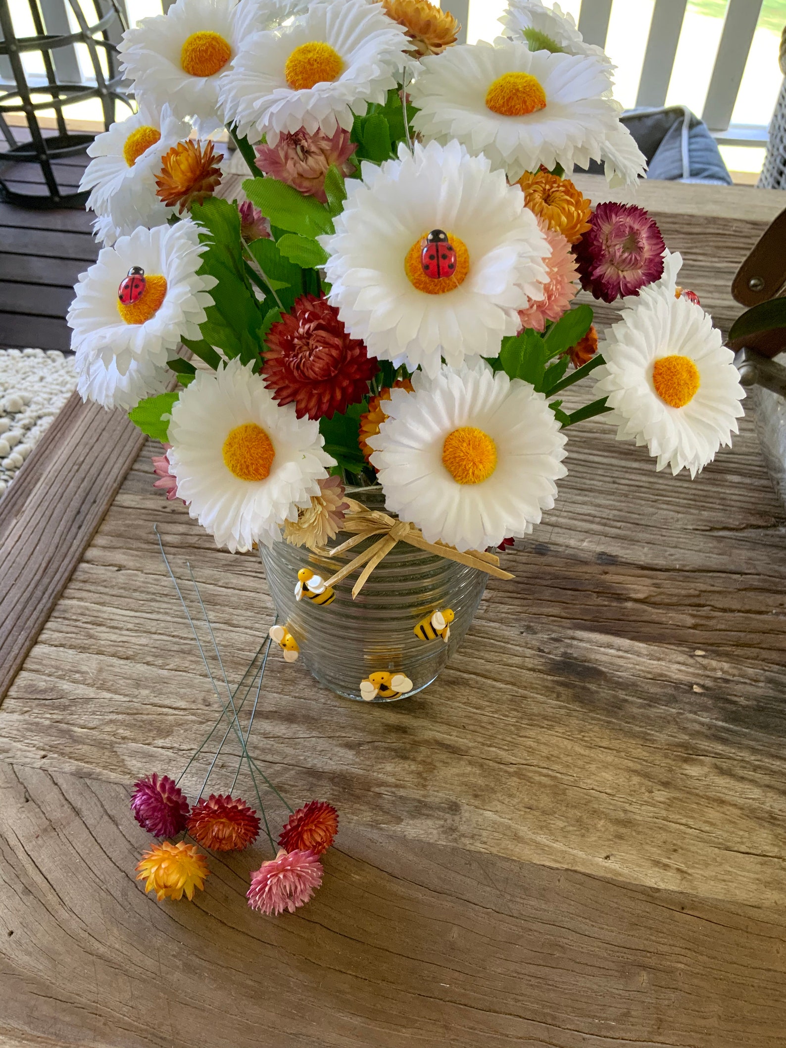 Floral arrangement dried straw flowers wired flowers Etsy