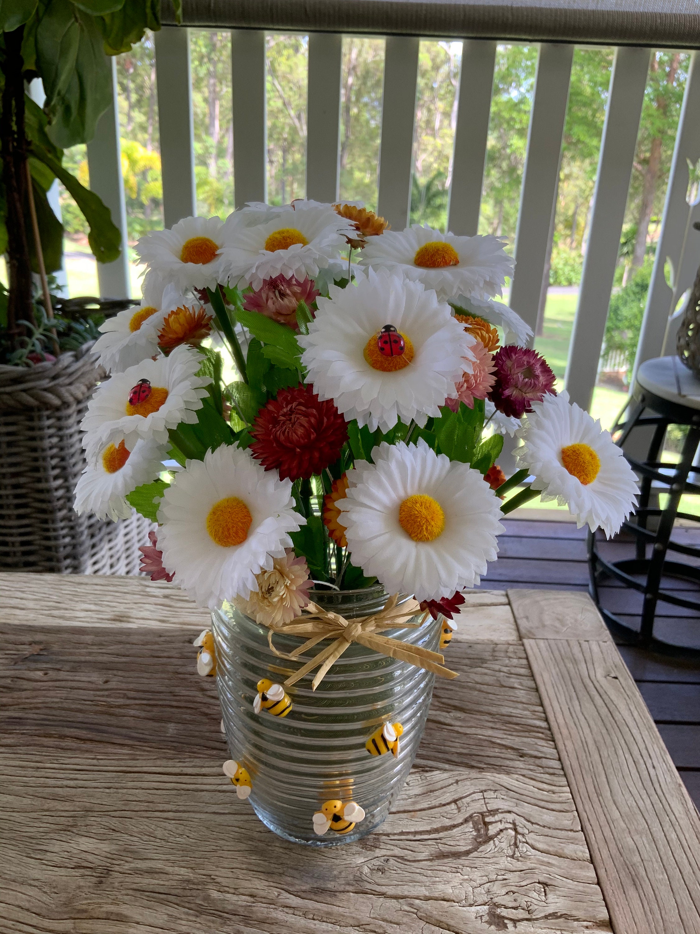 Floral arrangement dried straw flowers wired flowers Etsy