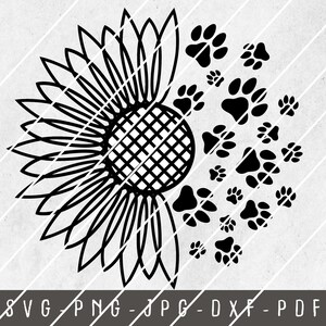 Sunflower and Paw Prints SVG, Sunflower svg, Paw Sunflowe, Flower svg, sunflower paw file, sunflower paw print cut file, png, dxf, pdf