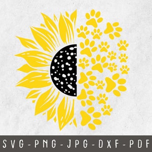 Sunflower and Paw Prints SVG, Sunflower svg, Paw Sunflowe, Flower svg, sunflower paw file, sunflower paw print cut file, png, dxf, pdf