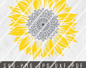 Mandala Sonnenblume svg, Sonnenblumen-Mandala-Silhouette, Sonnenblume svg Clipart, Sonnenblume svg-Datei, Blumenmandala svg, Sonnenblume png