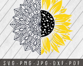 Mandala Sonnenblume svg, Sonnenblumen-Mandala-Silhouette, Sonnenblume svg Clipart, Sonnenblume svg-Datei, Blumenmandala svg, Sonnenblume png