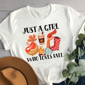 Just a Girl Who Loves Herbst Shirt, Damen Herbst Shirt, Süße Herbst Shirts für Frauen, Kürbis Shirt, HerbstLiebe Shirt, Herbst T-Shirt