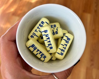 Mini Butter Stick Pin or Magnet – Polymer Clay Kitchen Accessory – Quirky Foodie Gift