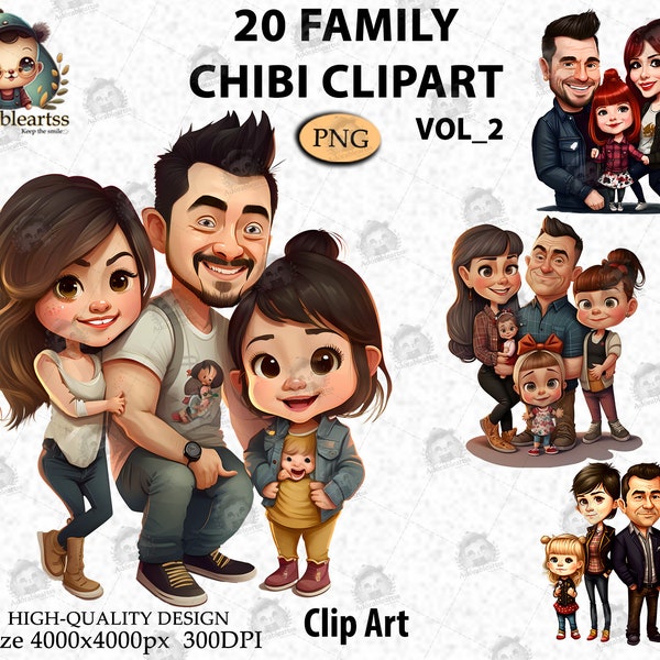 Happy Cute Famliy Clipart, Couple Clipart, Lovely Chibi, Mom Dad Daughter Children, Baby clipart, Gift Ideas Instant_ PNG_Vol-2_AC11