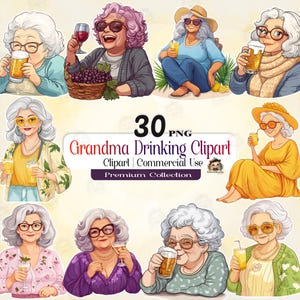Grappige oma die rode wijn drinkt clipart png, 30 schattige oude vrouwen png, papier ambachten voor sublimatie, junk journal, AN31