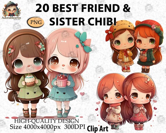 Sisters Chibi Clipart, Best Friends Sitting Game Chibi Cute Clipart, Soul  Sisters, Autumn Girl, Fashion Girls Gift Ideas, PNG File AC07 - Etsy