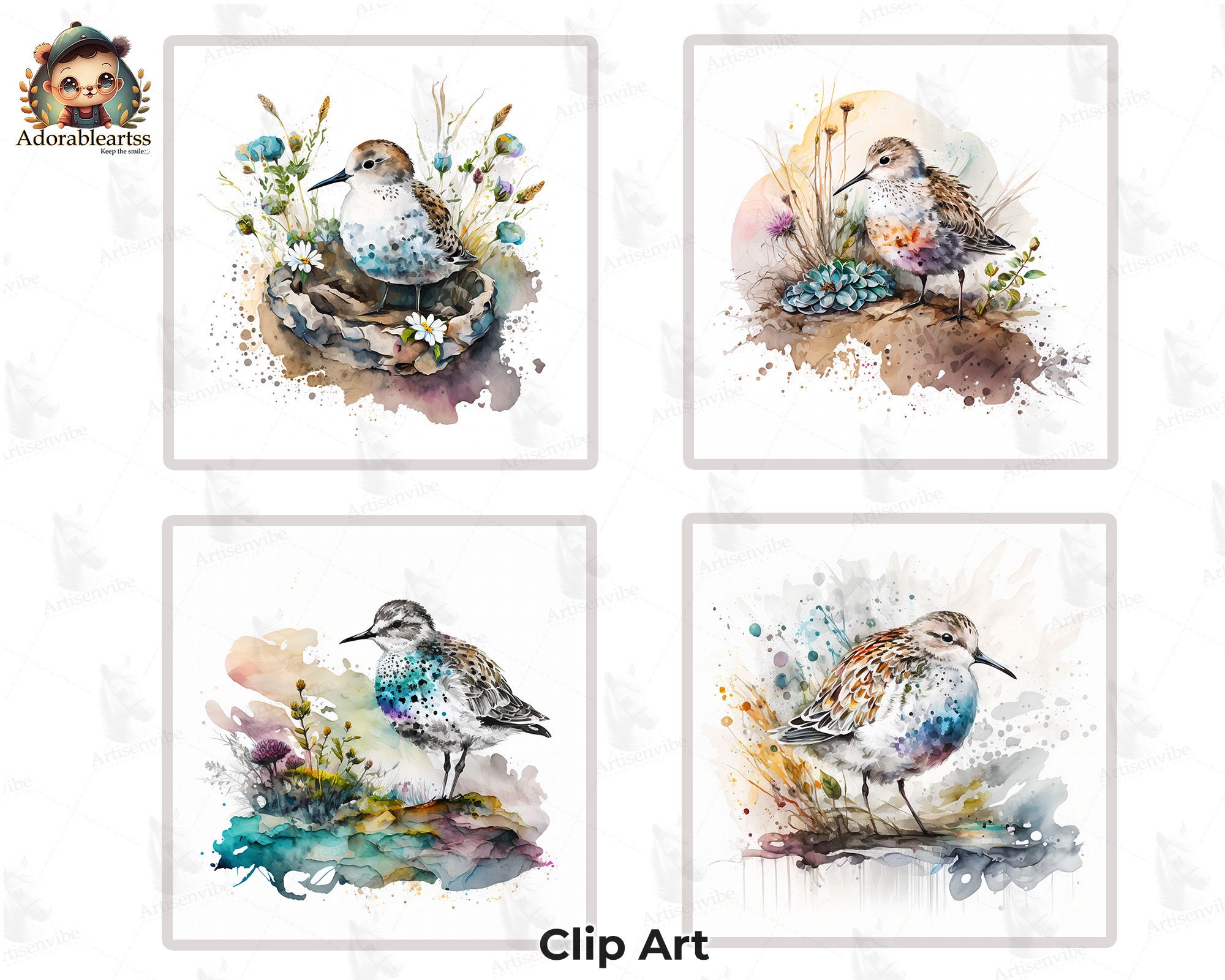 Sanderling Bird Watercolor Clipart Nursery Book At Paper Etsy