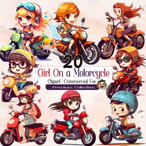 Pacchetto di clipart di ragazza in bicicletta, clipart di ragazza, clipart di bicicletta, motociclista donna png, stampabile per scrapbooking, artigianato di carta, arte digitale, AC48