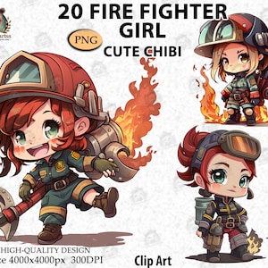 Clipart ragazza pompiere, Chibi Cute Fire Girl Dress, clipart servizio comunitario, PNG pompiere, clipart ragazza felice, Scarica PNG File_AC42