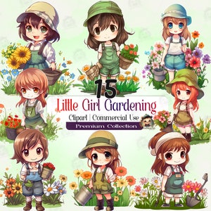 Clipart de jardinagem de menina, clipart de aquarela de jardineiro, ilustração de menina florista caprichosa, menina boticária, imagens individuais PNG, AC73