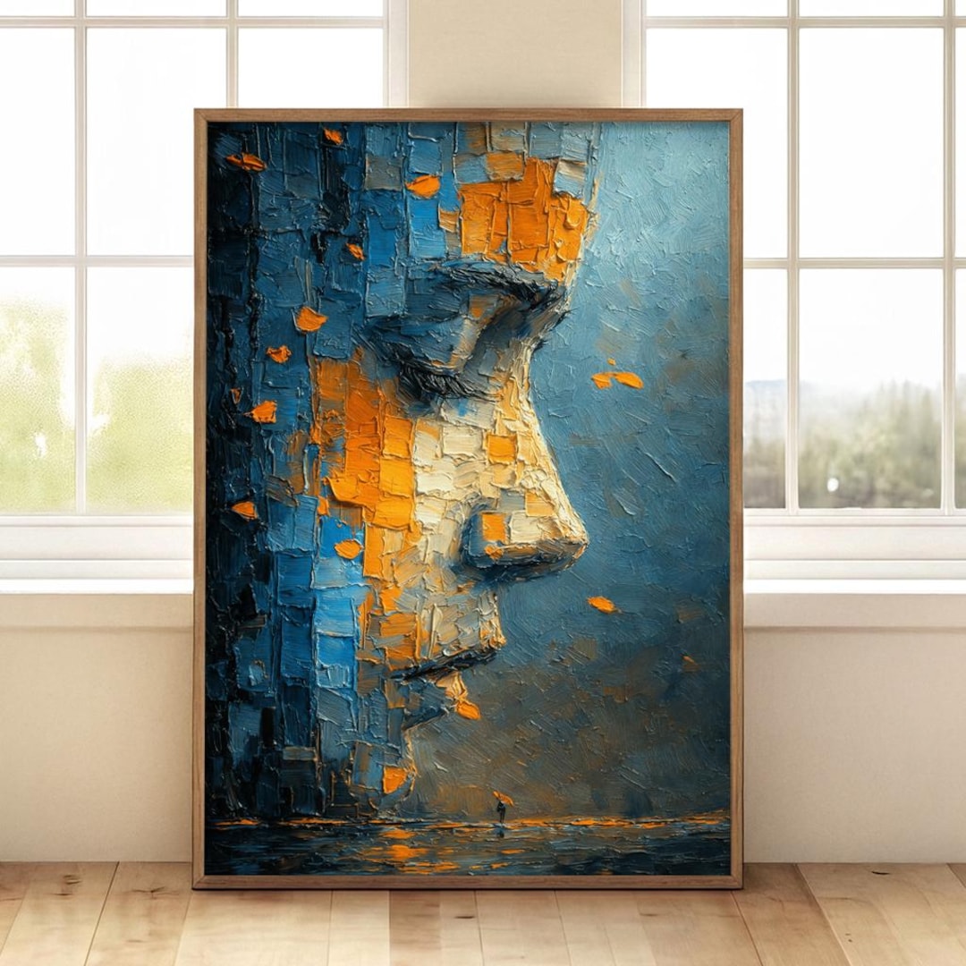 Abstract Face Profile Oil Painting Print | Textured Impasto Portrait ...