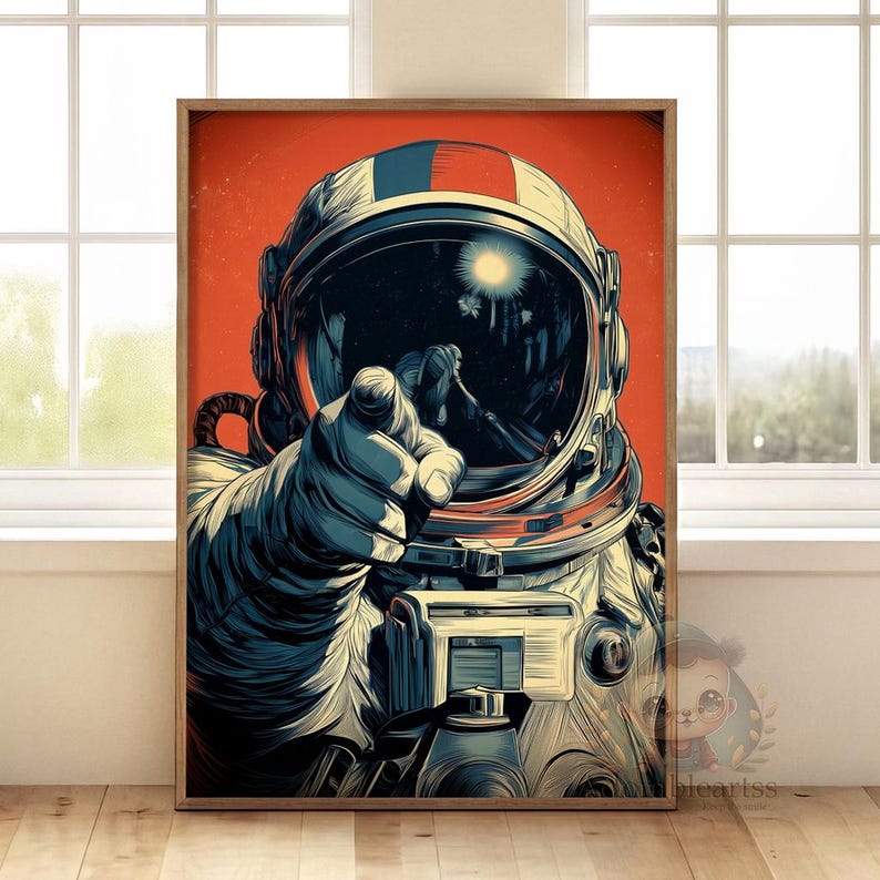Astronaut Portrait Poster | Retro Sci Fi Illustration | Cosmic Space ...