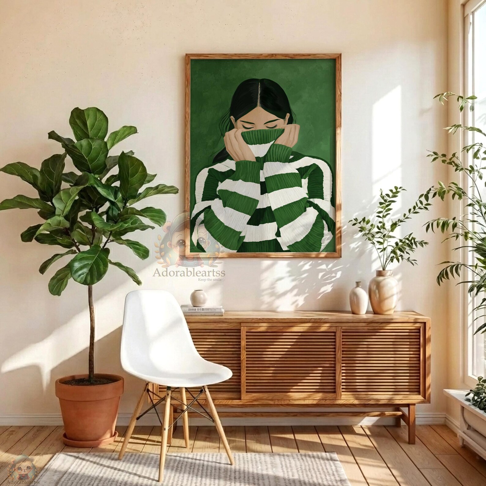 Emerald Green Girl Portrait | Contemporary Minimal Art | Scandinavian ...