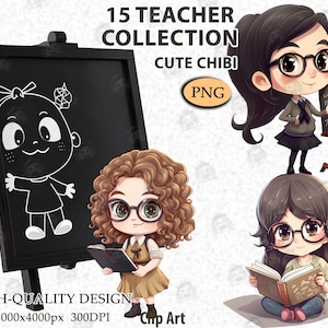 Cute Teacher Chibi Clipart Bundle Teaching Girl and Boy Chibi  Personal and Commercial Use Collection, Download Digital Png File_AC58