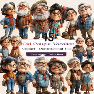 Clipart de pareja de ancianos, clip art para personas mayores, sublimación PNG de pareja de ancianos, pareja de ancianos feliz, pareja de ancianos sonrientes, ancianos divertidos, AN05