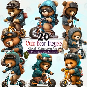 Teddy Bear Bicycle Clipart: PNG Bear Illustration (Digital Download)