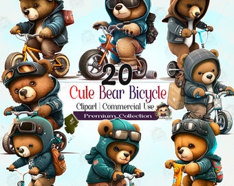 Clipart di bicicletta con orsacchiotto: illustrazione PNG dell