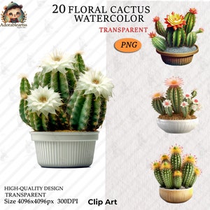 Cactus Clipart PNG, Flower Cactus, Paper Craft, 20 High Quality, Commercial Use, Card Making, Transparent PNG Format Download_121AV