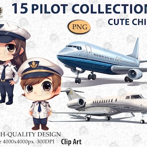 Pilot Chibi Clipart, Flugzeug Sammlung, süßes Mädchen Pilot, Reise Clipart, am besten Bruder Pilot Clipart, Geschenkidee PNG File_AC50