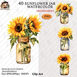 Sunflower In Jar Watercolor Clipart PNG, Paper Craft, 40 High Quality,  Commercial Use, Card Making, Transparent PNG Format Download_126AV