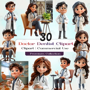 Paquete de imágenes prediseñadas de médicos, PNG de dentistas, planificador digital de atención médica, ilustración de hospitales, PNG de clínicas, creación de tarjetas, uso comercial, AN25