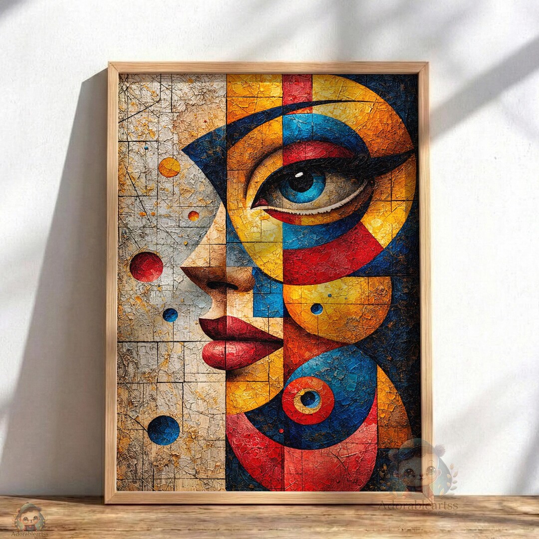Abstract Cubist Face Artwork | Modern Geometric Portrait | Color Block ...